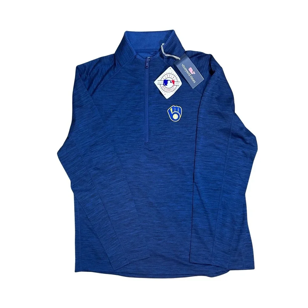 Vineyard Vines XL Milwaukee Brewers Mens Sankaty 1/2-Zip Navy Blue XL NEW